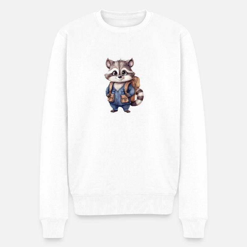 Waschbär Schulanfang - Männer Premium Bio Pullover - Weiß