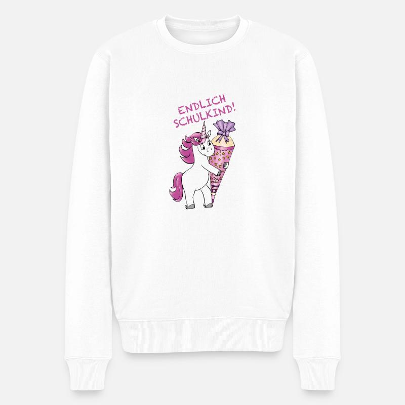 Einschulung Einhorn mit Zuckertüte Schulanfang - Männer Premium Bio Pullover - Weiß