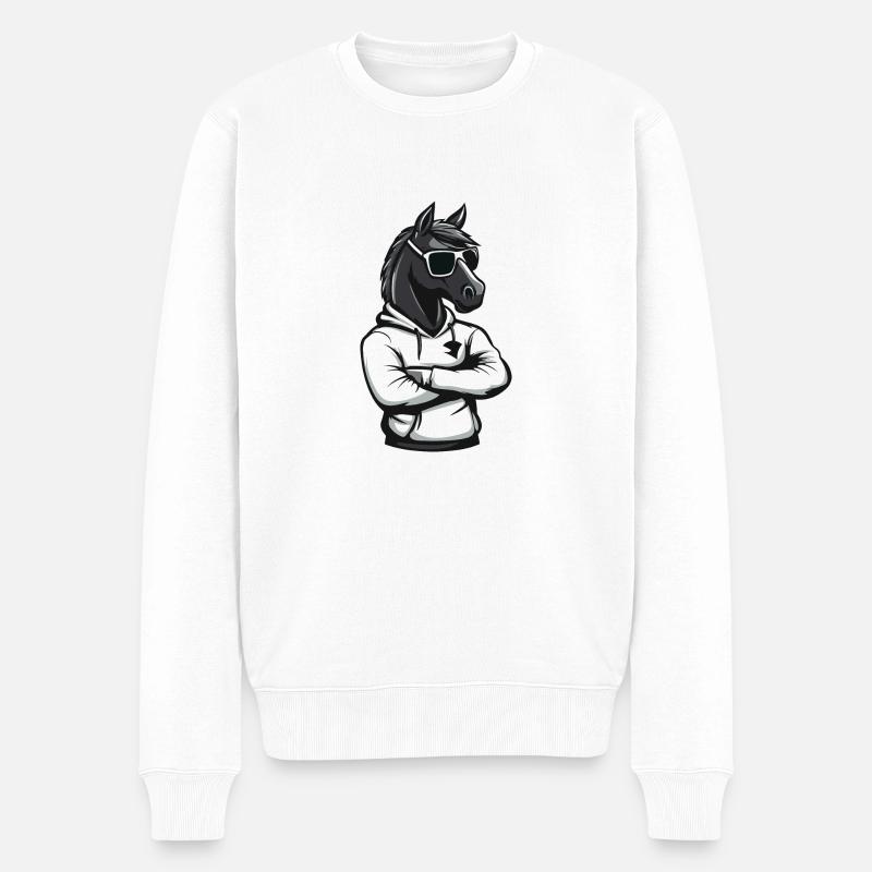 Pferd Comic - Männer Premium Bio Pullover - Weiß