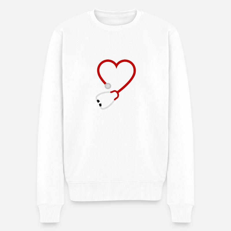 Herzstethoskop - Männer Premium Bio Pullover - Weiß