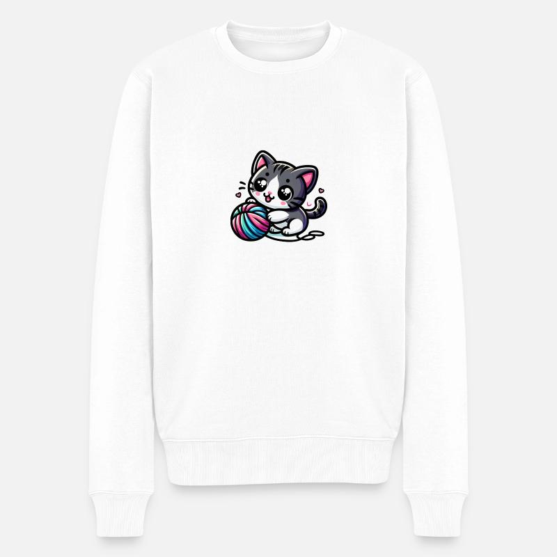 Süße Katze - Männer Premium Bio Pullover - Weiß