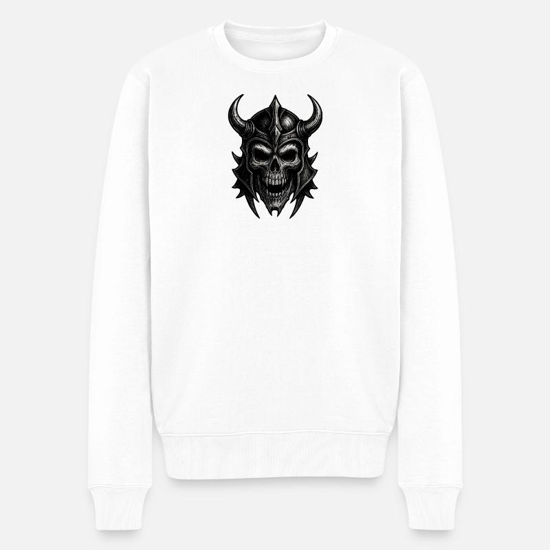 Detaillierter Skull mit Kriegerhelm - Männer Premium Bio Pullover - Weiß