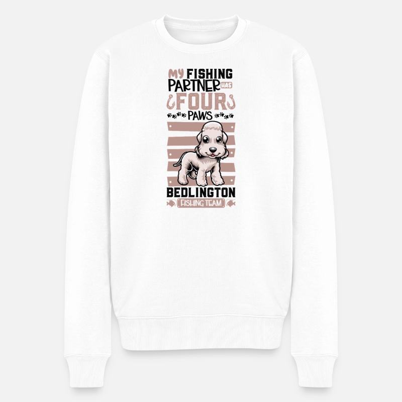 Pêche et Bedlington Terriers - Pull Premium bio Homme - blanc