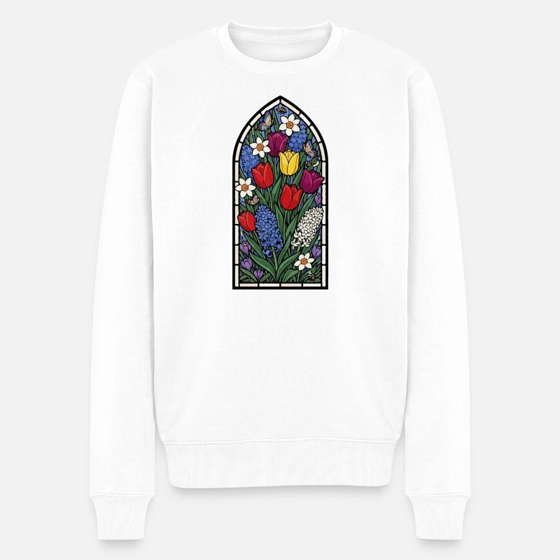 Tulpe, Narzisse, Hyazinthe Buntglas - Männer Premium Bio Pullover - Weiß