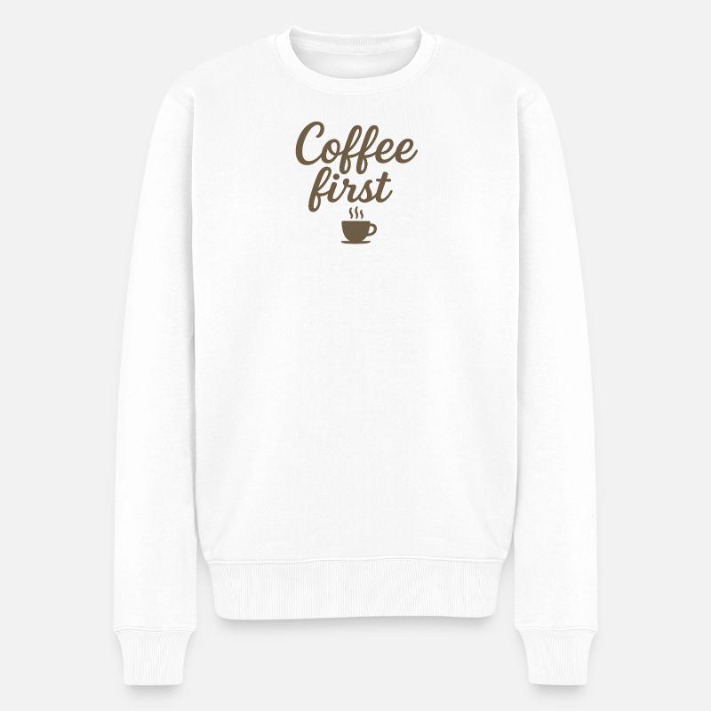Kaffee zuerst  - Männer Premium Bio Pullover - Weiß