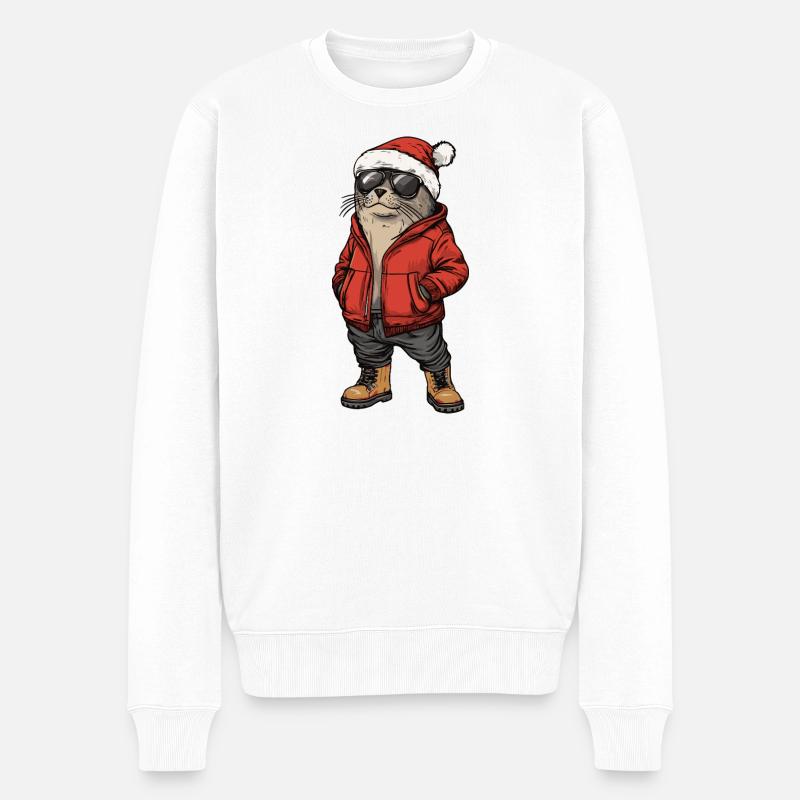 Robbe Tier Weihnachten Winter - Männer Premium Bio Pullover - Weiß
