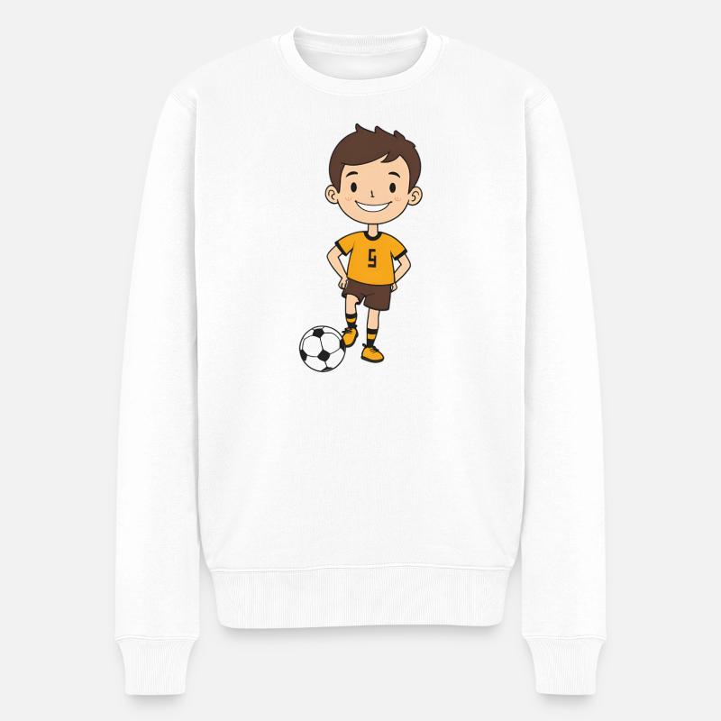 Kicker Junge im Orangen Trikot - Männer Premium Bio Pullover - Weiß