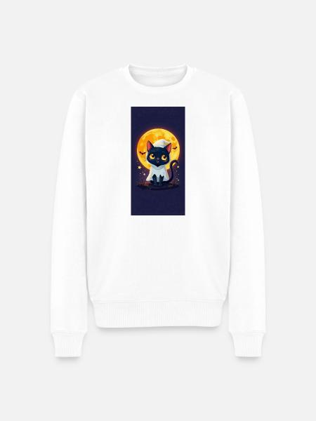 Moonlight Cat in Ghost Cloak - Men's Premium Organic Jumper - white