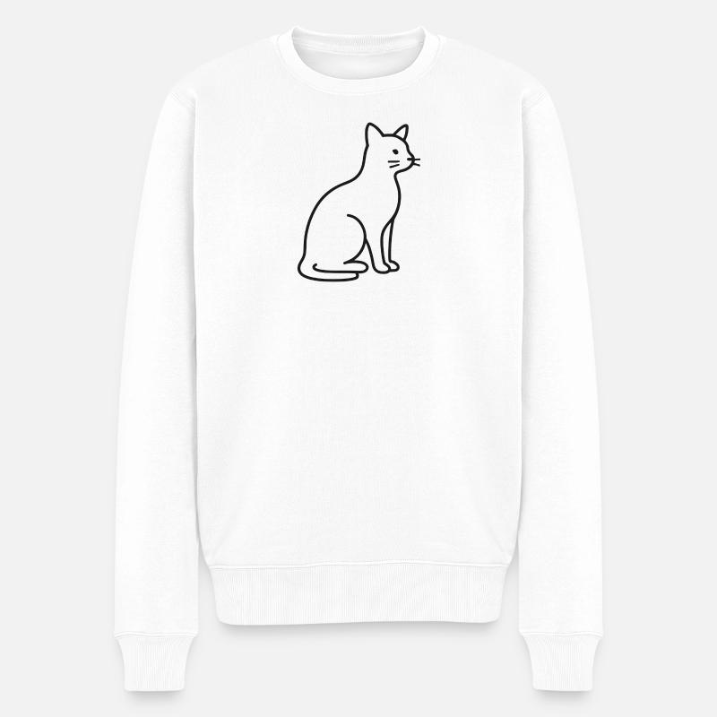 Silhouette de chat en trait - Pull Premium bio Homme - blanc