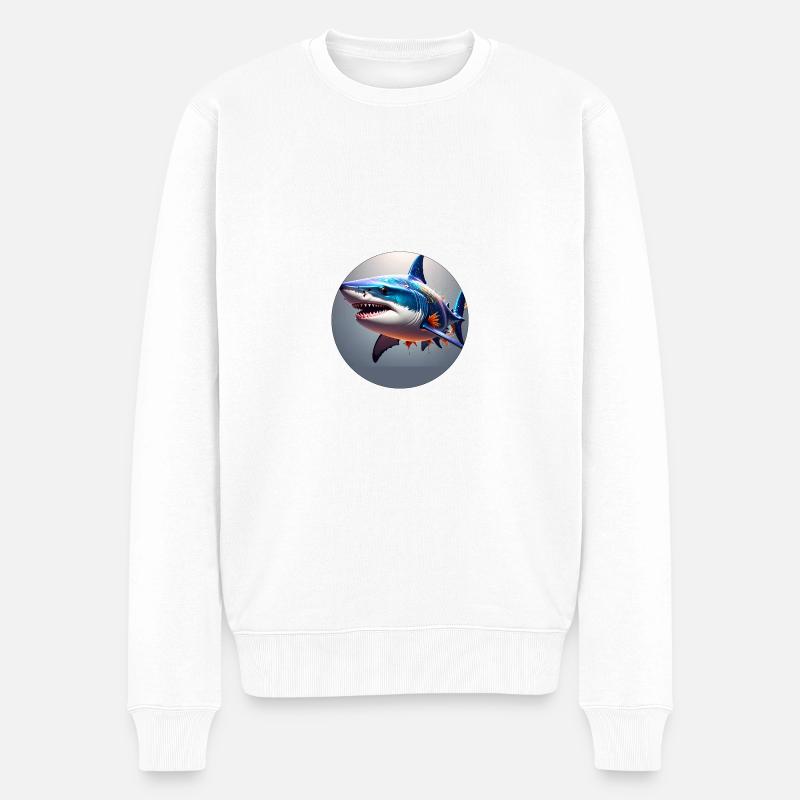 Hai,bunt,pailletten,glitzer,blau,silber - Männer Premium Bio Pullover - Weiß