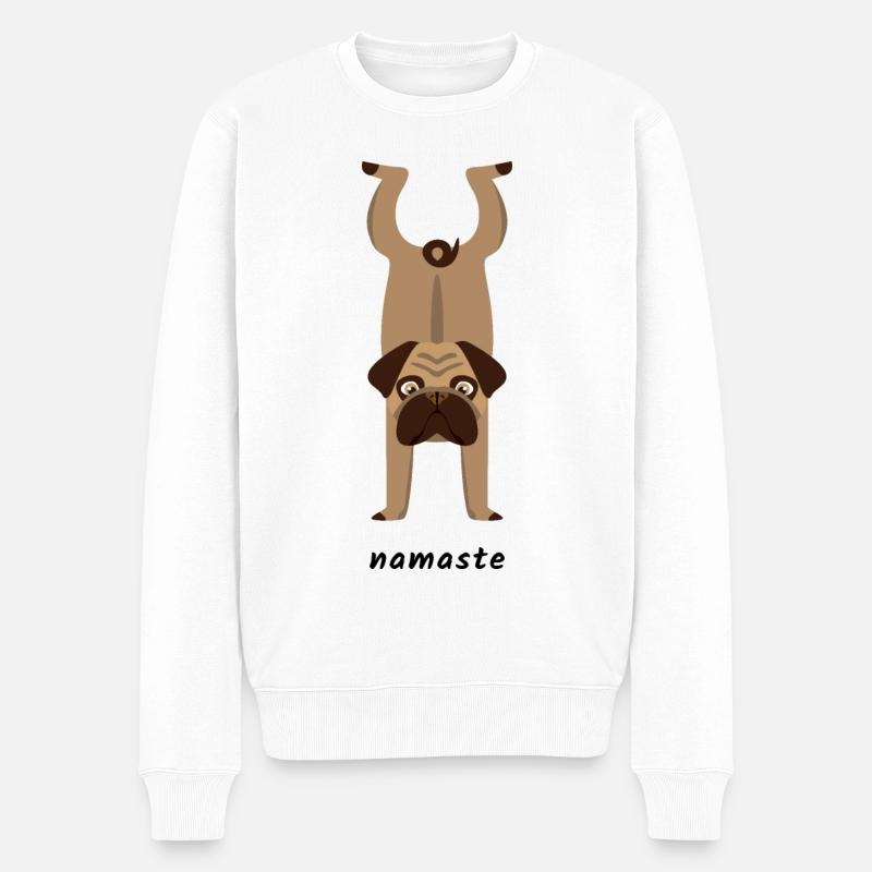 Mops Yoga - Männer Premium Bio Pullover - Weiß