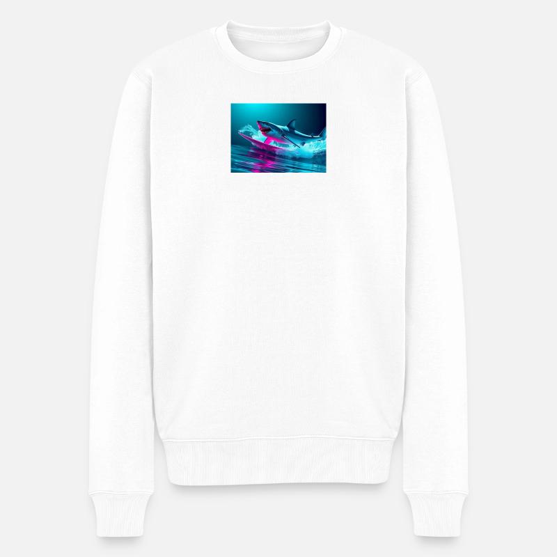 Neon Shark Sprinter Design - Männer Premium Bio Pullover - Weiß