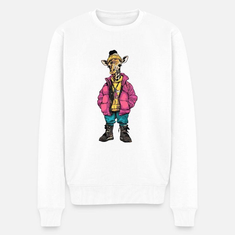 Giraffe Lustig Winter - Männer Premium Bio Pullover - Weiß