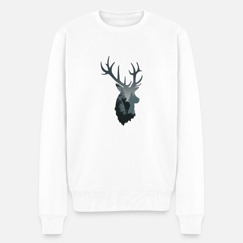 cerf - foret - Pull Premium bio Homme - blanc
