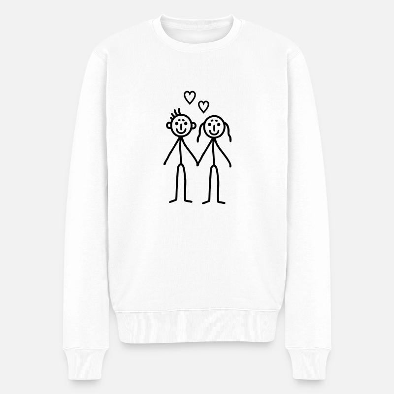 Strichmännchen verliebt - Männer Premium Bio Pullover - Weiß