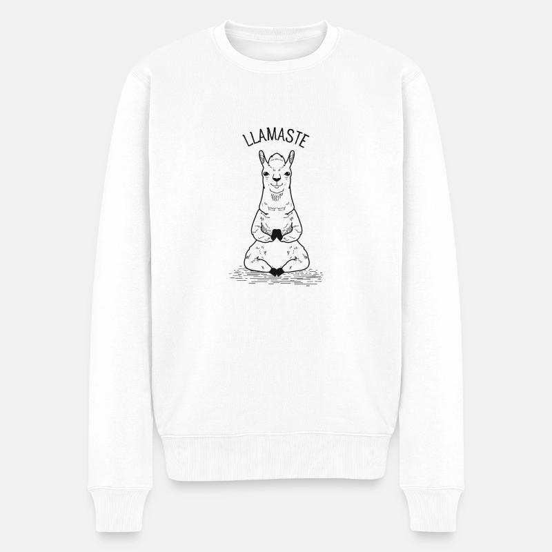 Llamaste - Llama Meditating Illustration - Pull Premium bio Homme - blanc