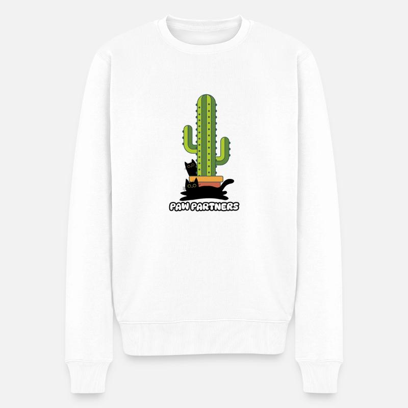Les deux chats amis et complices à côté du cactus - Pull Premium bio Homme - blanc