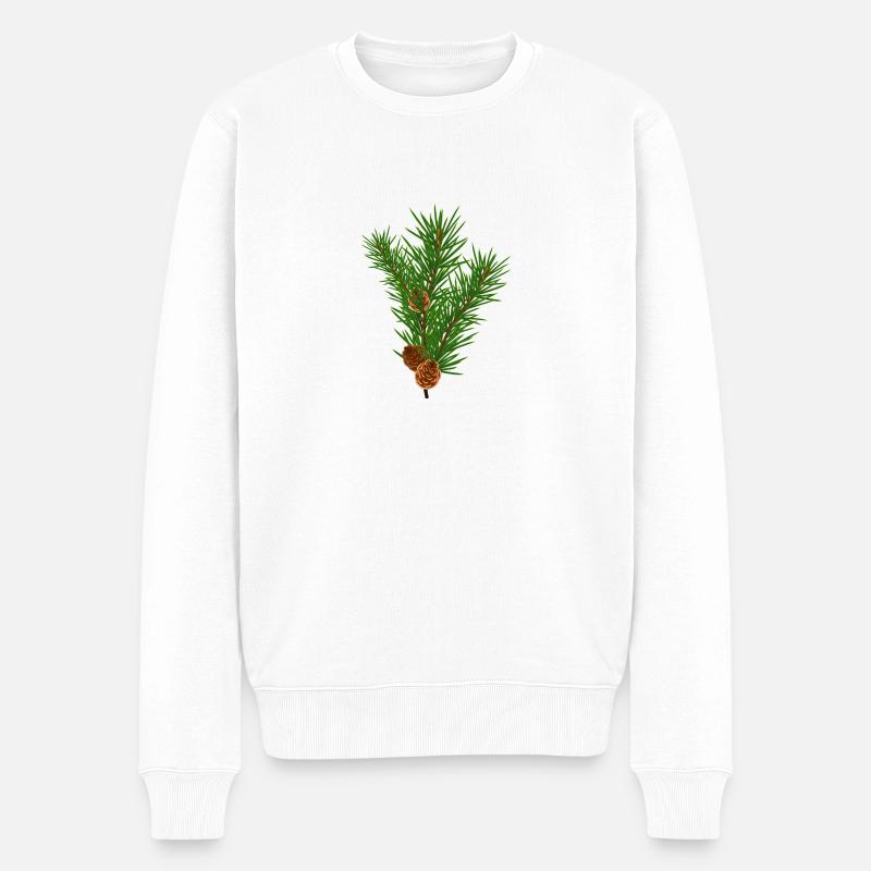Kiefer Zweig - Männer Premium Bio Pullover - Weiß