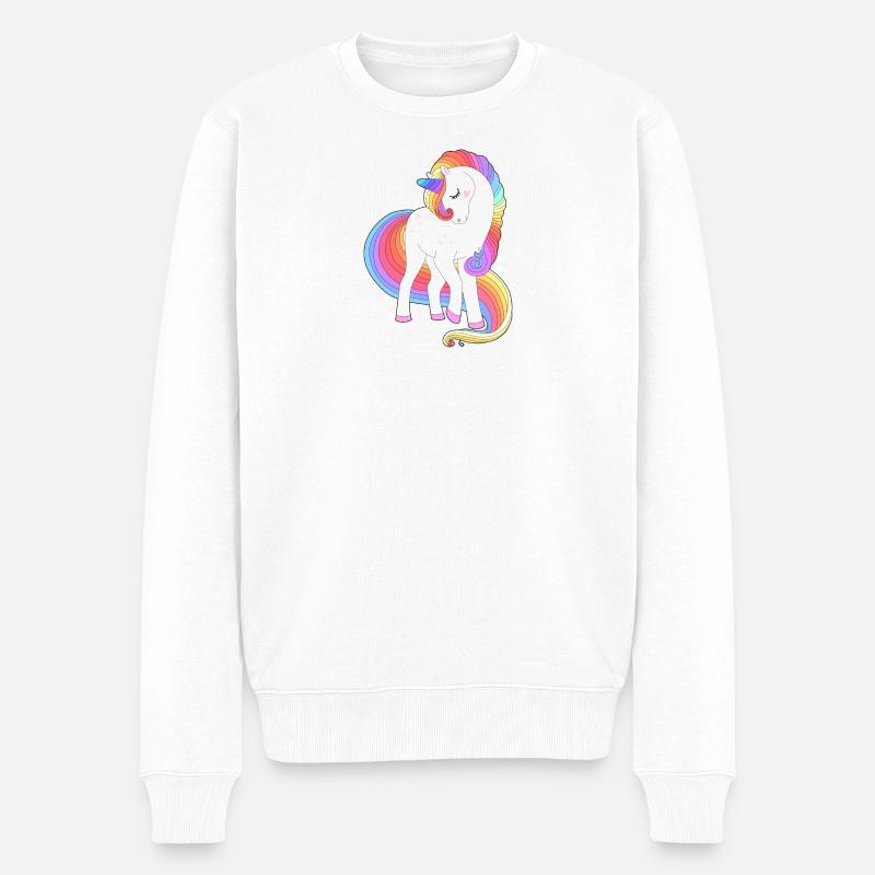 Verzaubertes Regenbogenmähnen-Einhorn - Männer Premium Bio Pullover - Weiß