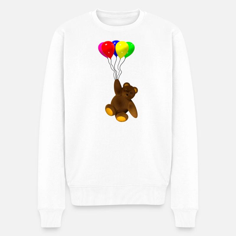 Bär mit Balloons - Männer Premium Bio Pullover - Weiß