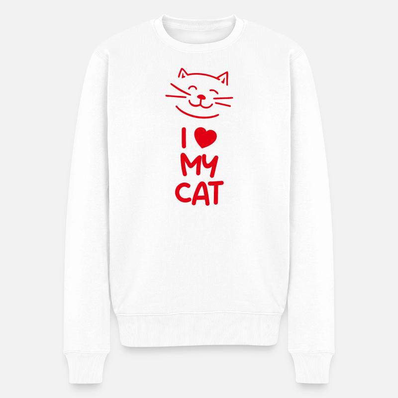 Ich liebe meine Katze - Männer Premium Bio Pullover - Weiß