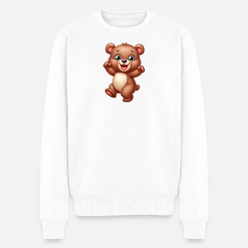 Ein fröhlich tanzender Bär - Männer Premium Bio Pullover - Weiß
