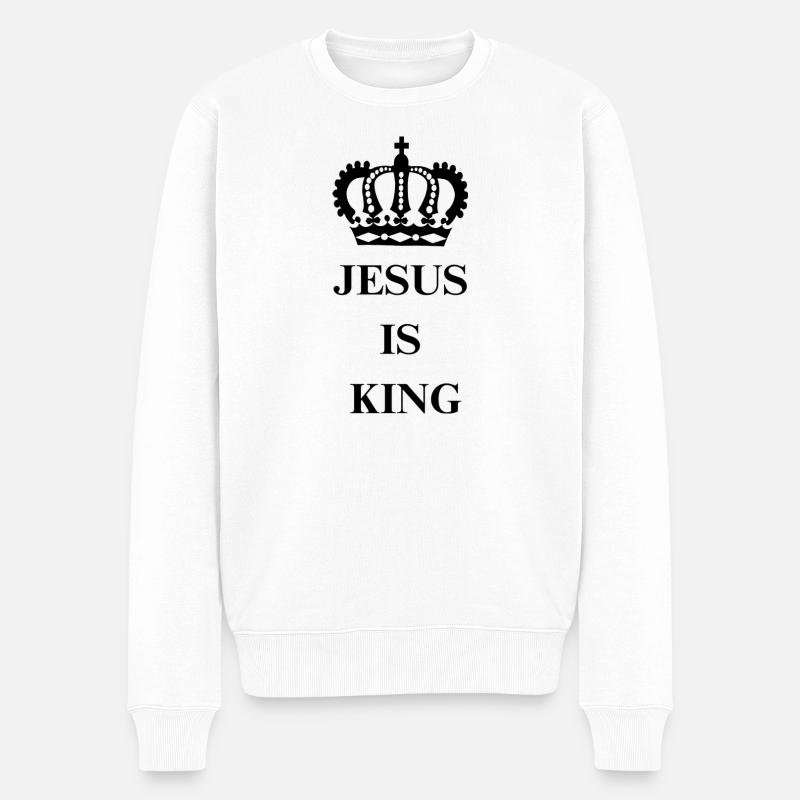JESUS IS KING - Männer Premium Bio Pullover - Weiß