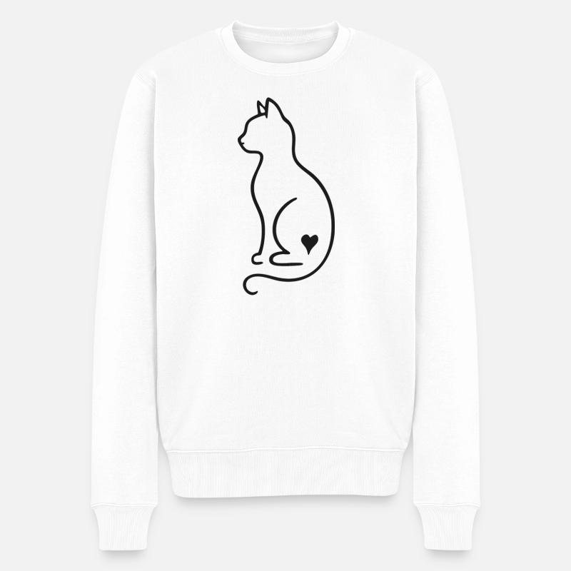 Minimalistische Katze Line Art – Schwarz Design - Männer Premium Bio Pullover - Weiß