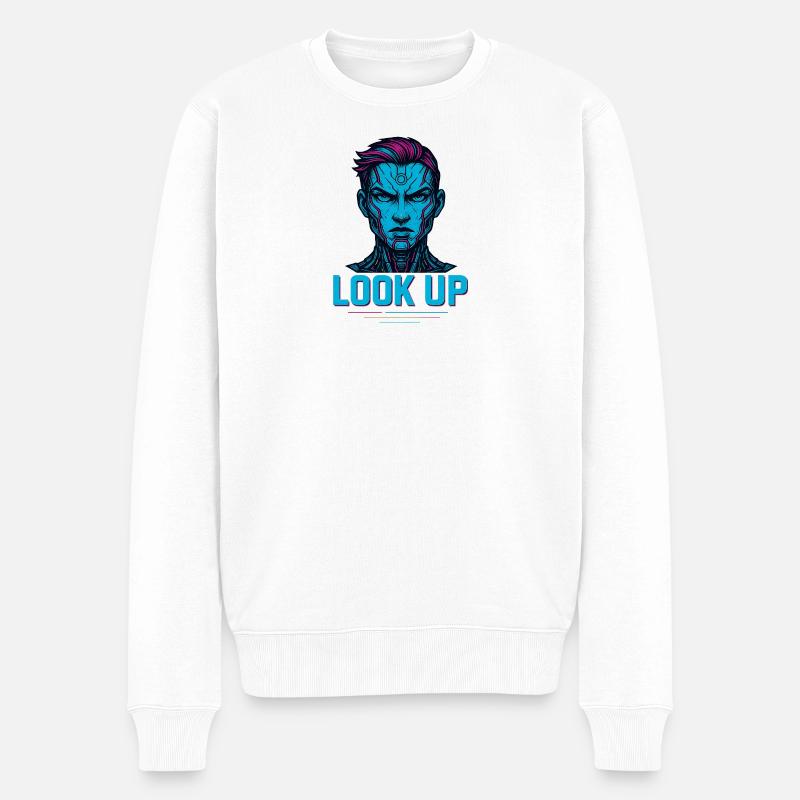 Futuristischer Roboter Blick - Männer Premium Bio Pullover - Weiß