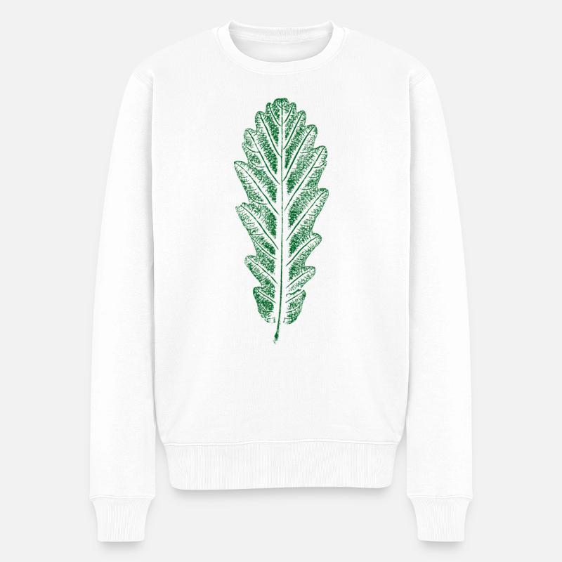 Eiche - Blatt / Eichenblatt - DRUCK - Männer Premium Bio Pullover - Weiß