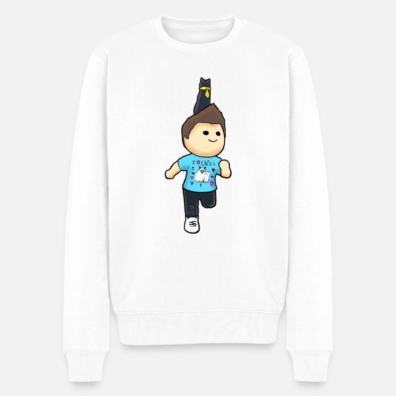 Netter Denis und Katzenkarikatur - Männer Premium Bio Pullover - Weiß