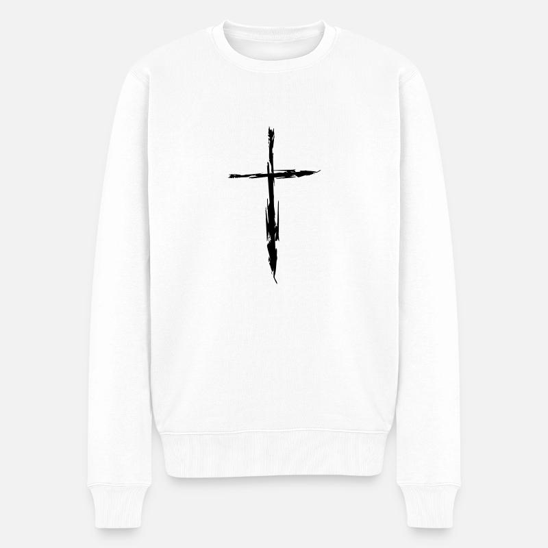 Kreuz - Männer Premium Bio Pullover - Weiß