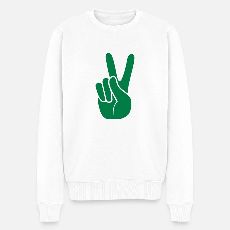 Victory Peace Hand - Männer Premium Bio Pullover - Weiß