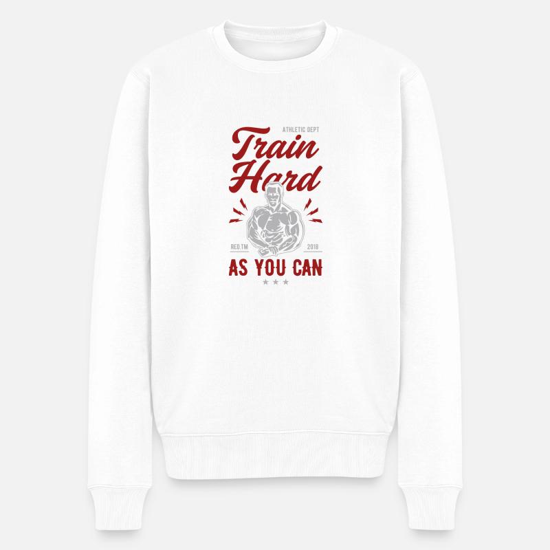 Train Hard - Männer Premium Bio Pullover - Weiß