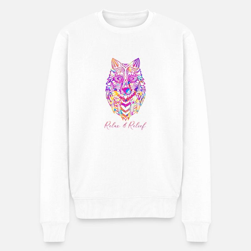 Relax&Relief Wolf - Männer Premium Bio Pullover - Weiß