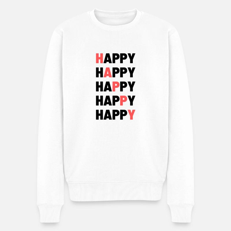 Happy - Männer Premium Bio Pullover - Weiß