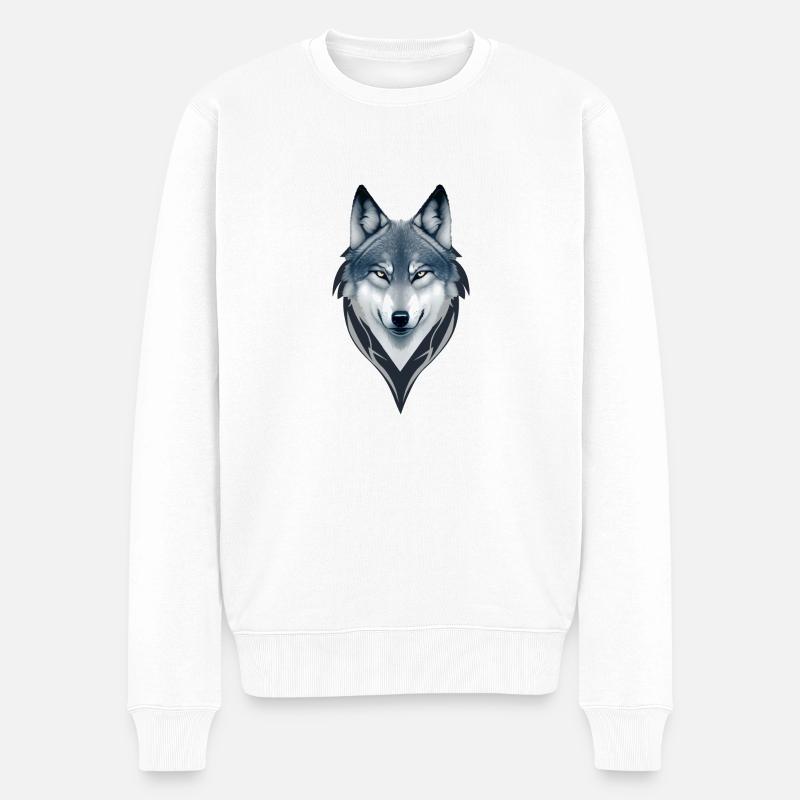Blauer Mond Wolf Geist - Männer Premium Bio Pullover - Weiß