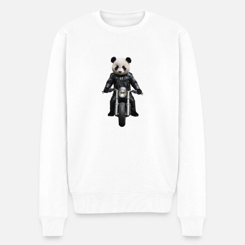 Biker Panda - Männer Premium Bio Pullover - Weiß