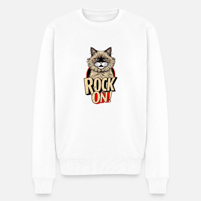 Chat - Rock on - Pull Premium bio Homme - blanc