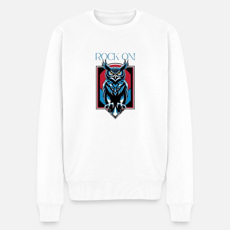 Eule - Rock on ! - Männer Premium Bio Pullover - Weiß