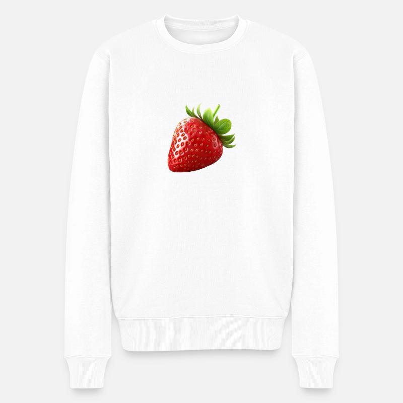 Erdbeere - Männer Premium Bio Pullover - Weiß