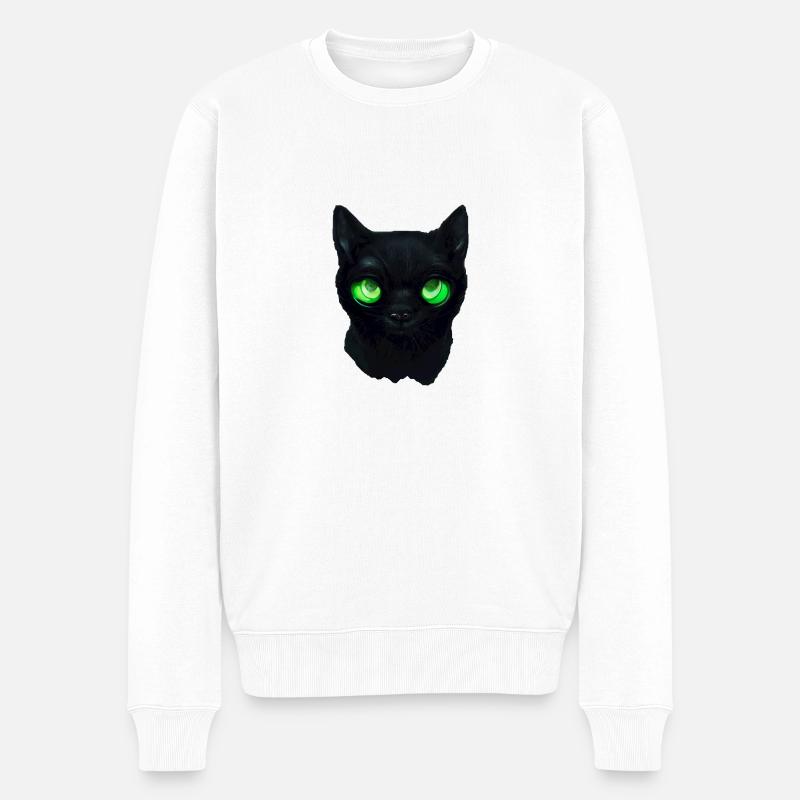 Schwarze Katze mit grünen Augen - Männer Premium Bio Pullover - Weiß