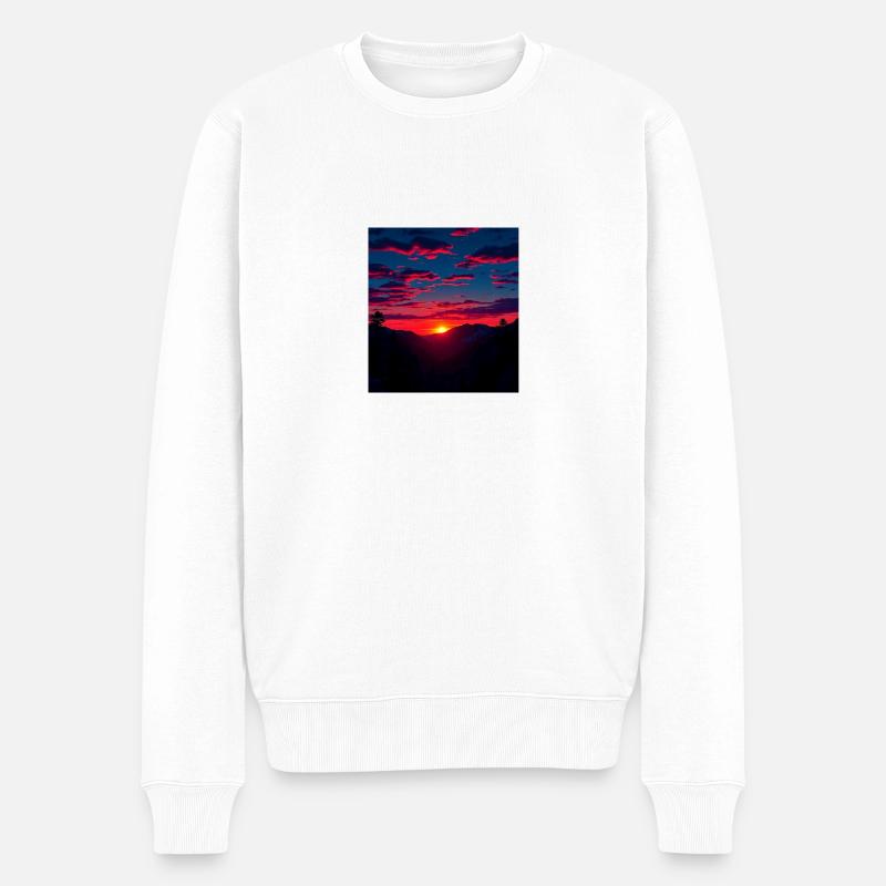 Magischer Sonnenuntergang über den Bergen - Männer Premium Bio Pullover - Weiß