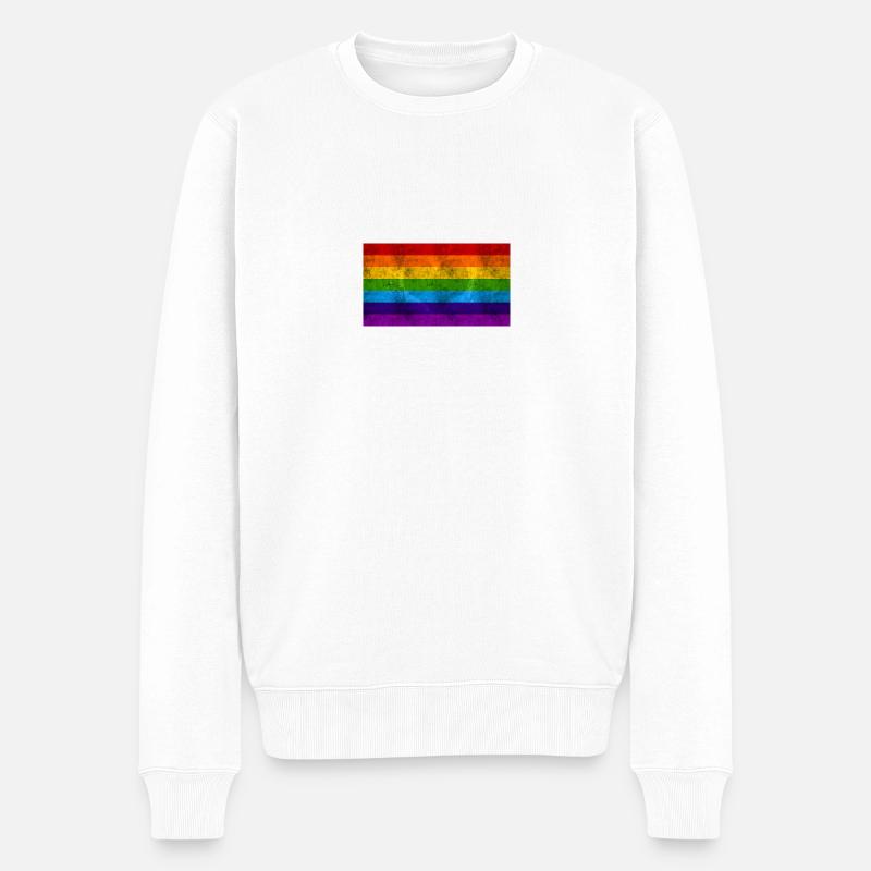 Regenbogen Flagge - Männer Premium Bio Pullover - Weiß