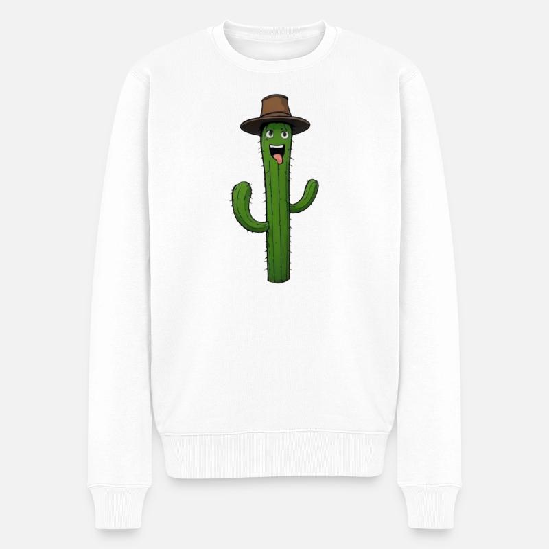 Cactus de dessin animé avec chapeau - Pull Premium bio Homme - blanc