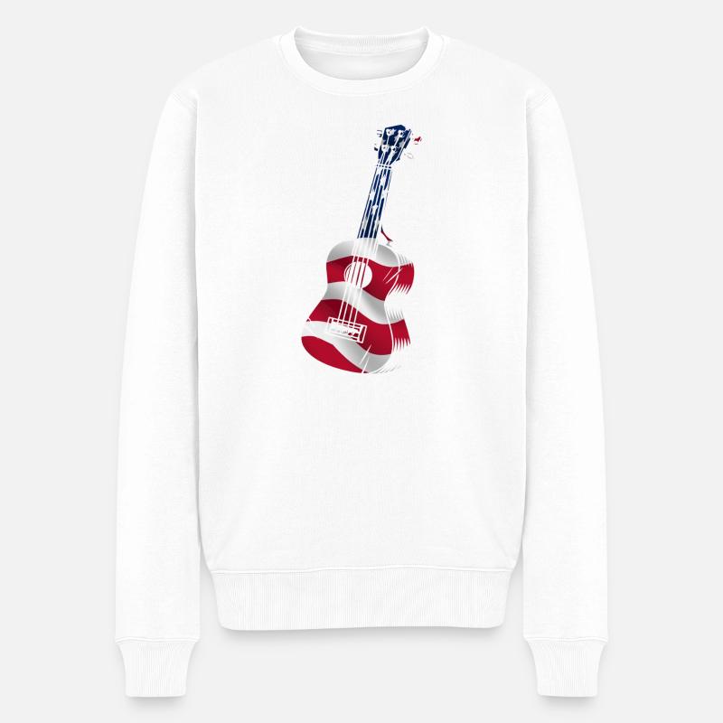 Ukulélé hawaïen Uke Drapeau américain - Pull Premium bio Homme - blanc