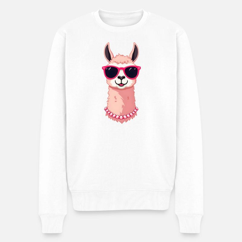 Lama mit Sonnenbrille - Männer Premium Bio Pullover - Weiß