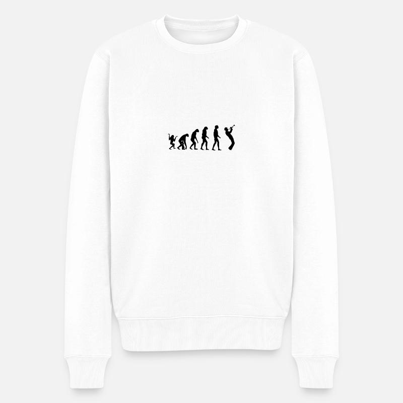 Evolution Trompete - Männer Premium Bio Pullover - Weiß