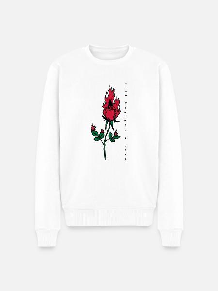 Burning Rose Print - Men's Premium Organic Jumper - white