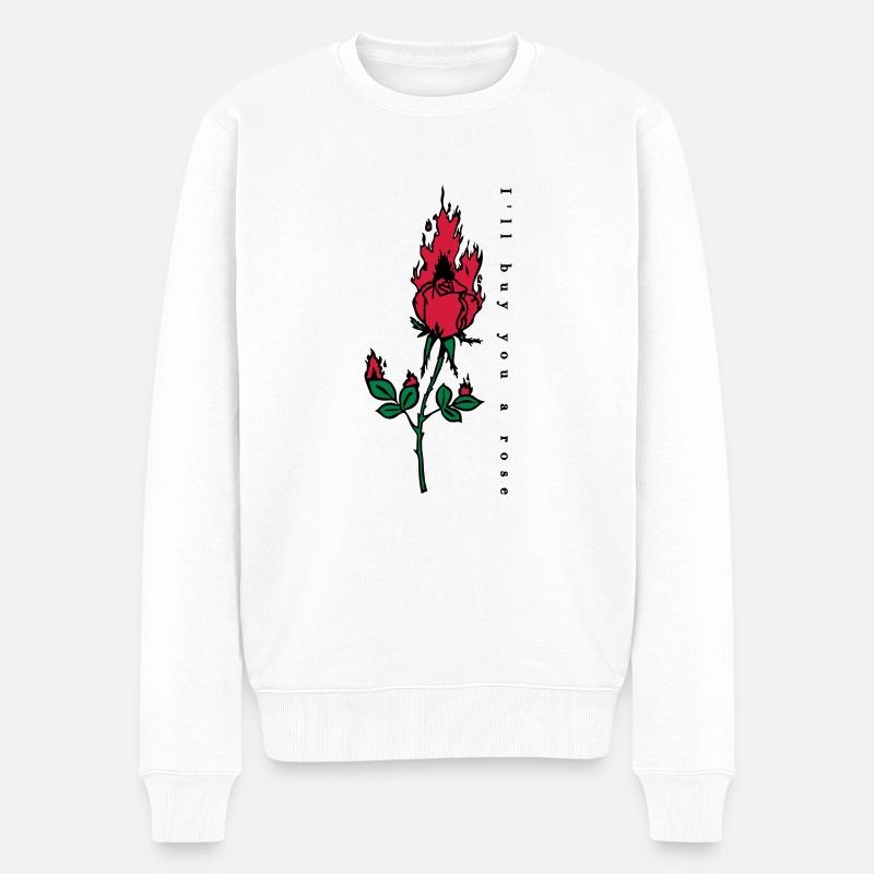 Brennende Rose Print - Männer Premium Bio Pullover - Weiß